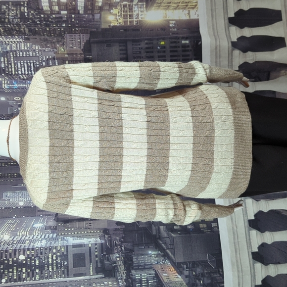 Ann Taylor Loft sz L Shimmering Cable Knit Long Sleeve Striped Sweater - Picture 6 of 7